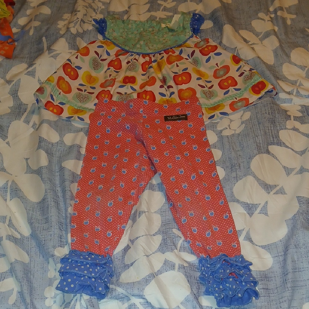 Matilda Jane Orange and Blue Apple Print Set